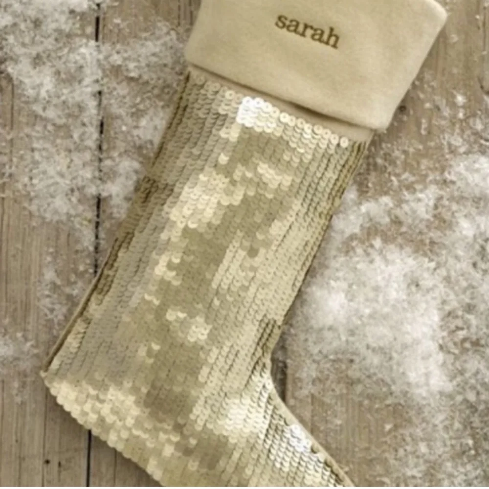 WEST ELM 3 GOLD SEQUIN CHRISTMAS STOCKINGS NWT